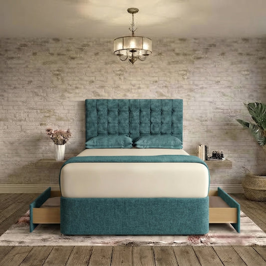 Cube Divan Bed - Teal Linen
