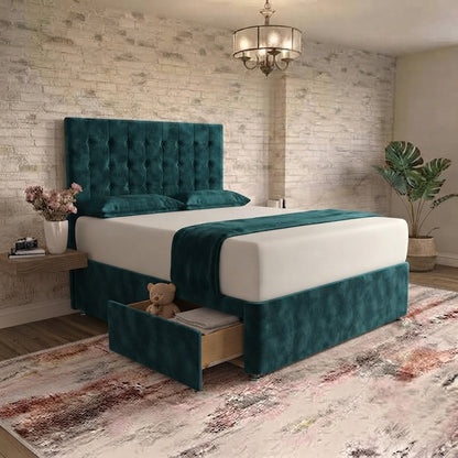 Cube Divan Bed - Teal Plush Velvet