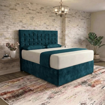 Cube Divan Bed - Teal Plush Velvet