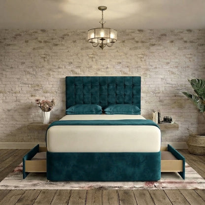 Cube Divan Bed - Teal Plush Velvet