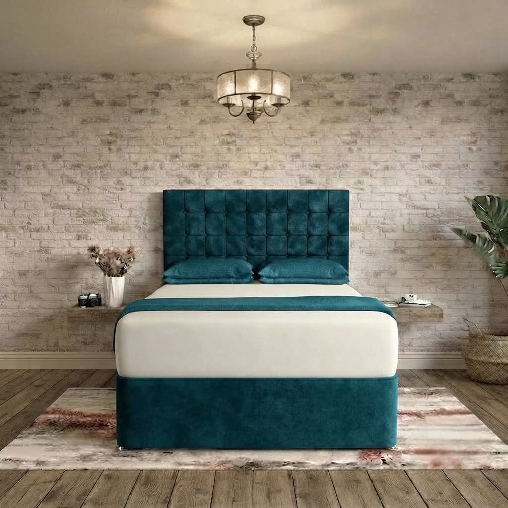 Cube Divan Bed - Teal Plush Velvet