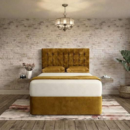 Cube Divan Bed - Tumeric Plush Velvet