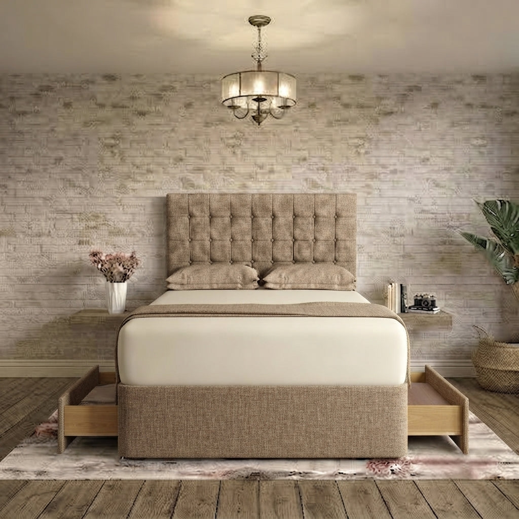 Cube Divan Bed - Wheat Linen
