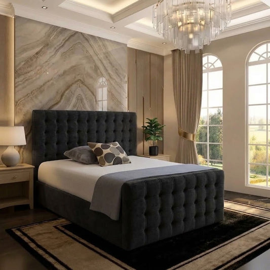 Cube Upholstered Ottoman Bed - Black Plush Velvet