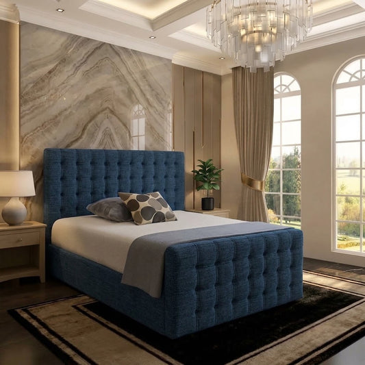 Cube Upholstered Ottoman Bed - Blue Chenille