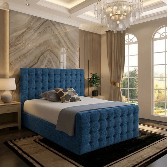 Cube Upholstered Ottoman Bed - Blue Naples