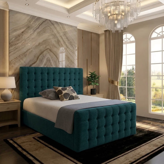 Cube Upholstered Ottoman Bed - Blue Plush Velvet