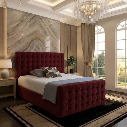 Cube Upholstered Ottoman Bed - Burgundy Plush Velvet