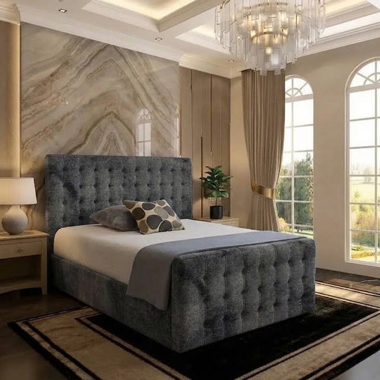 Cube Upholstered Ottoman Bed - Charcoal Plush Velvet