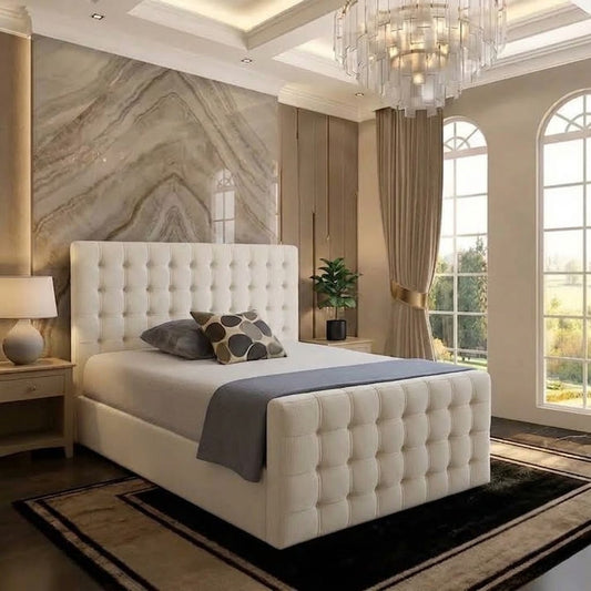 Cube Upholstered Ottoman Bed - Cream Naples