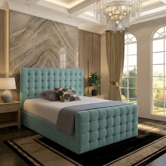 Cube Upholstered Ottoman Bed - Duck Egg Plush Velvet