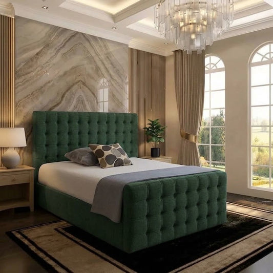 Cube Upholstered Ottoman Bed - Green Plush Velvet