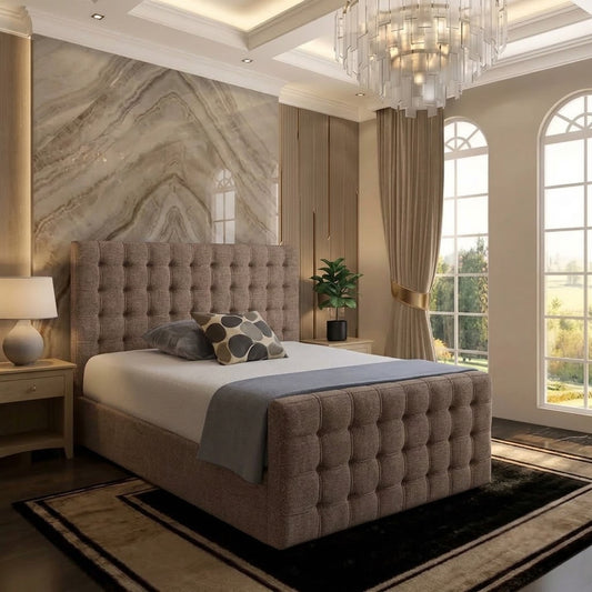 Cube Upholstered Ottoman Bed - Latte Wool