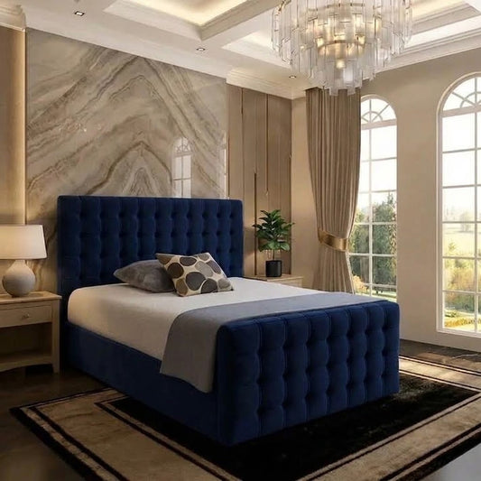 Cube Upholstered Ottoman Bed - Midnight Linen