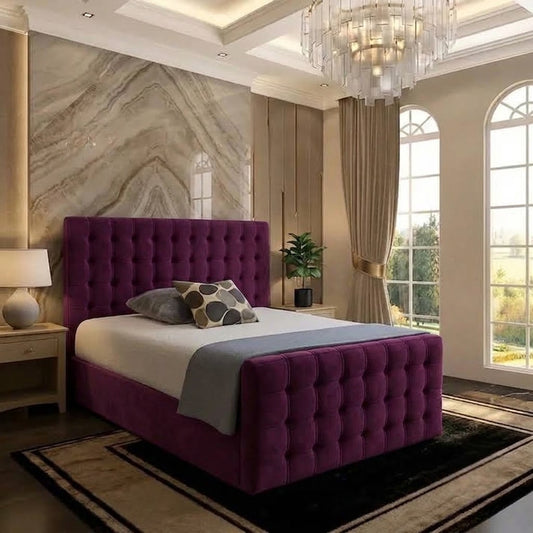 Cube Upholstered Ottoman Bed - Purple Plush Velvet