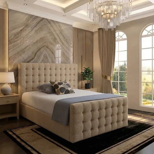 Cube Upholstered Ottoman Bed - Putty Linen