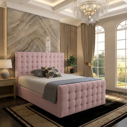 Cube Upholstered Ottoman Bed - Soft Pink Plush Velvet