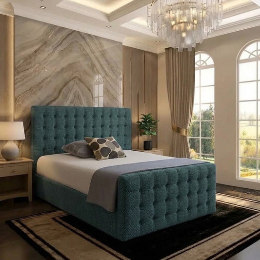 Cube Upholstered Ottoman Bed - Teal Linen