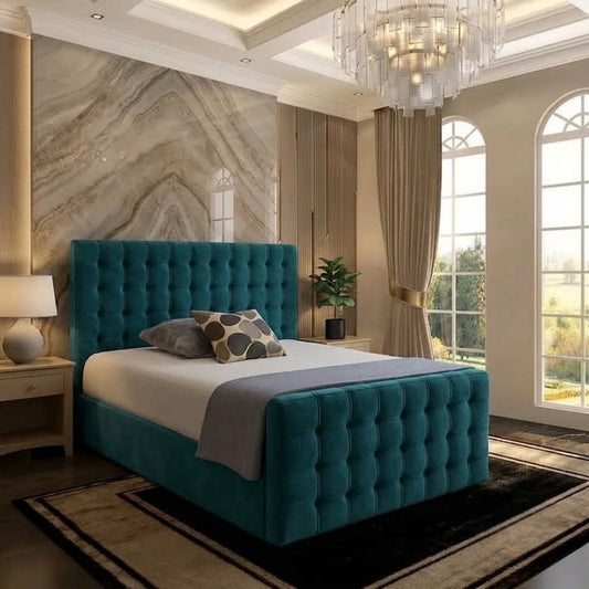 Cube Upholstered Ottoman Bed - Teal Plush Velvet