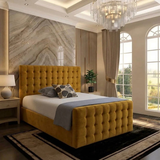 Cube Upholstered Ottoman Bed - Tumeric Plush Velvet