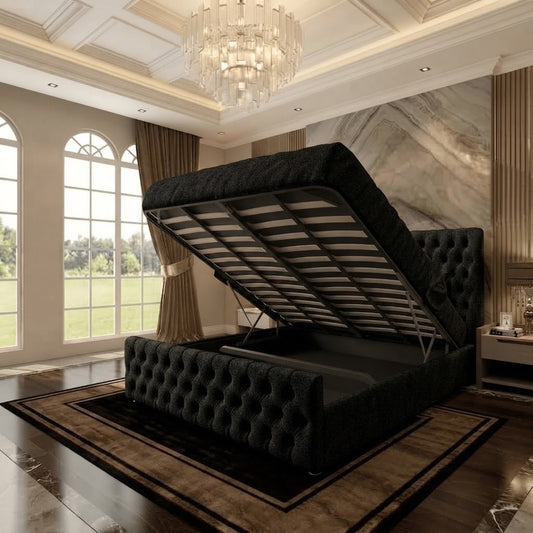 Cumbria Wingback Upholstered Ottoman Bed - Black Plush Velvet