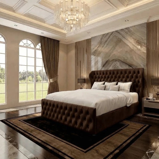 Cumbria Wingback Upholstered Ottoman Bed - Brown Naples