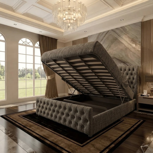 Cumbria Wingback Upholstered Ottoman Bed - Charcoal Chenille