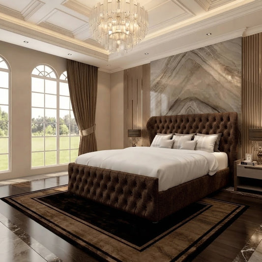 Cumbria Wingback Upholstered Ottoman Bed - Chocolate Plush Velvet
