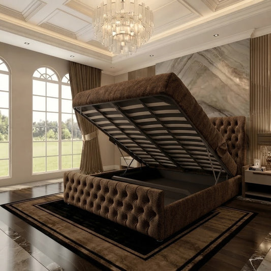 Cumbria Wingback Upholstered Ottoman Bed - Chocolate Plush Velvet