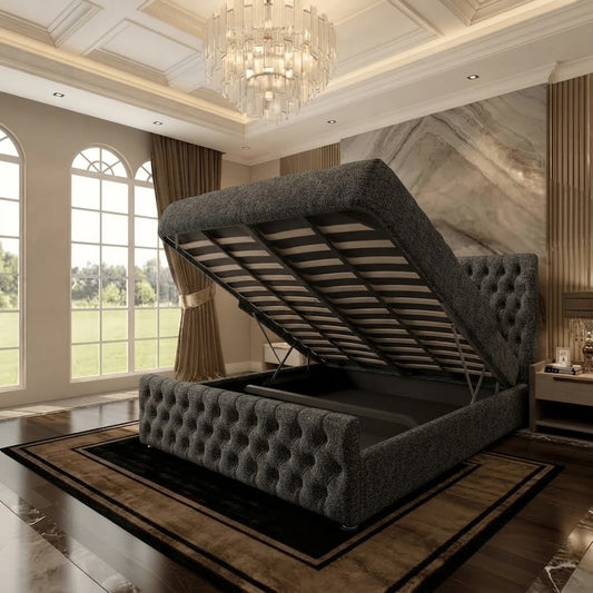 Cumbria Wingback Upholstered Ottoman Bed - Graphite Linen