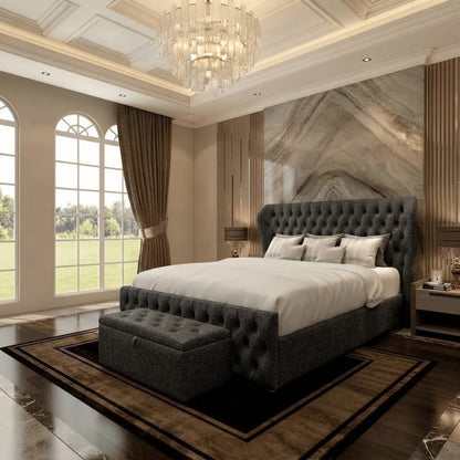 Cumbria Wingback Upholstered Ottoman Bed - Graphite Linen