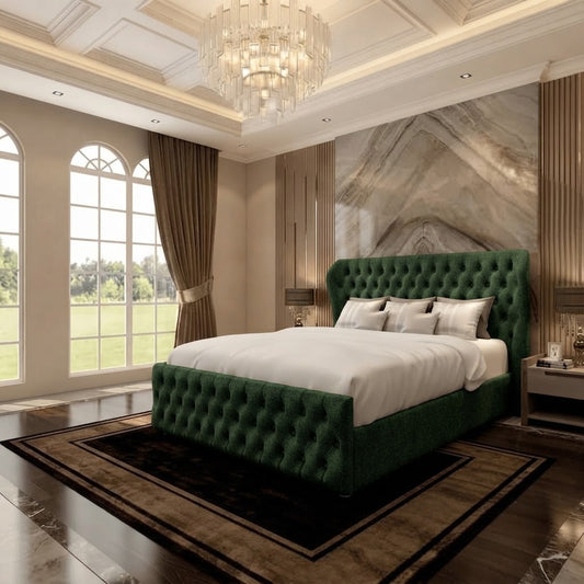 Cumbria Wingback Upholstered Ottoman Bed - Green Plush Velvet