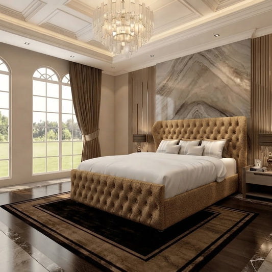 Cumbria Wingback Upholstered Ottoman Bed - Mink Chenille