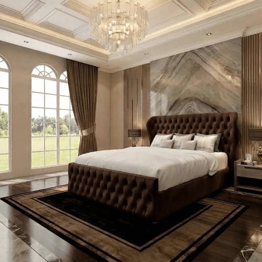 Cumbria Wingback Upholstered Ottoman Bed - Mink Naples