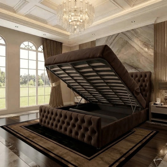 Cumbria Wingback Upholstered Ottoman Bed - Mink Naples