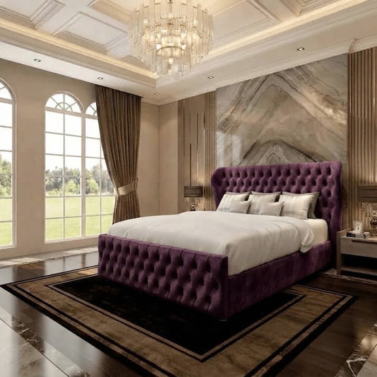 Cumbria Wingback Upholstered Ottoman Bed - Purple Plush Velvet