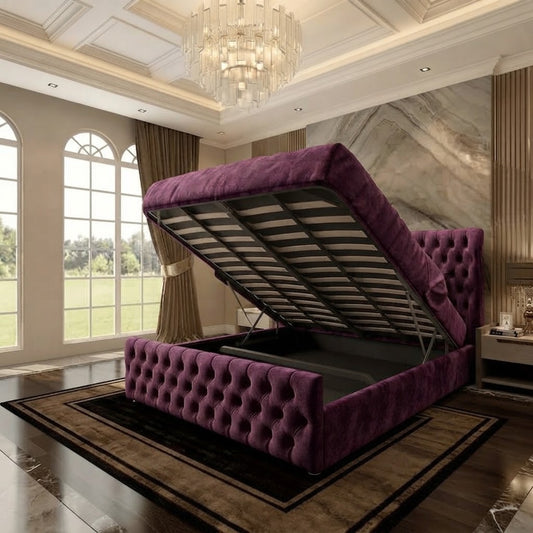 Cumbria Wingback Upholstered Ottoman Bed - Purple Plush Velvet