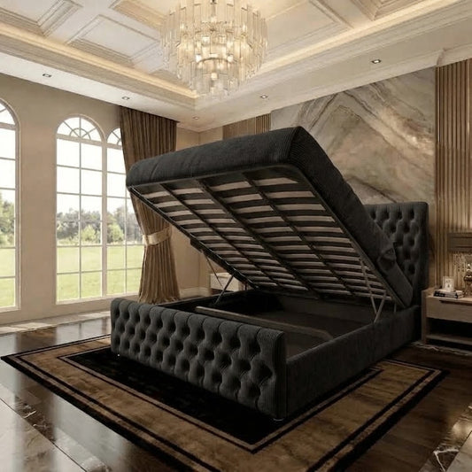 Cumbria Wingback Upholstered Ottoman Bed - Silver Naples