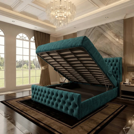 Cumbria Wingback Upholstered Ottoman Bed - Teal Linen