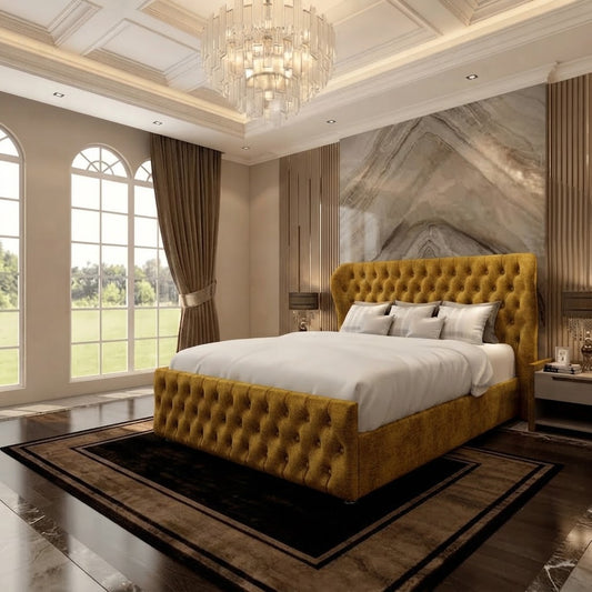 Cumbria Wingback Upholstered Ottoman Bed - Tumeric Plush Velvet