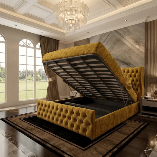 Cumbria Wingback Upholstered Ottoman Bed - Tumeric Plush Velvet
