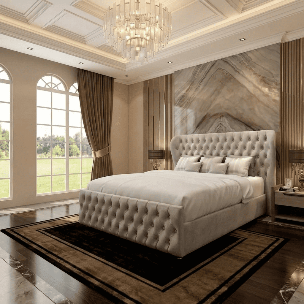 Cumbria Wingback Upholstered Ottoman Bed
