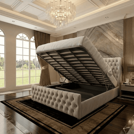 Cumbria Wingback Upholstered Ottoman Bed