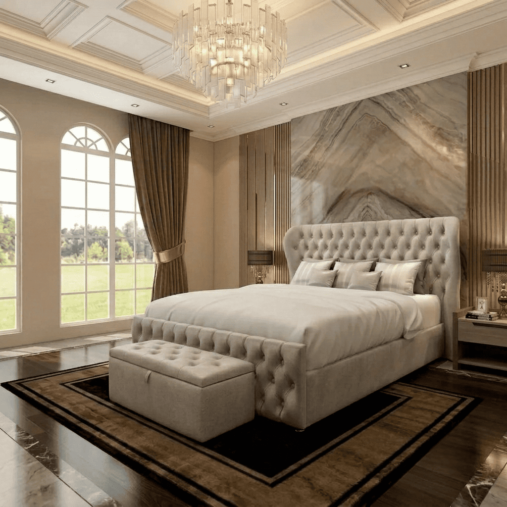 Cumbria Wingback Upholstered Ottoman Bed