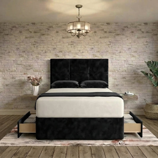Delta Divan Bed - Black Plush Velvet