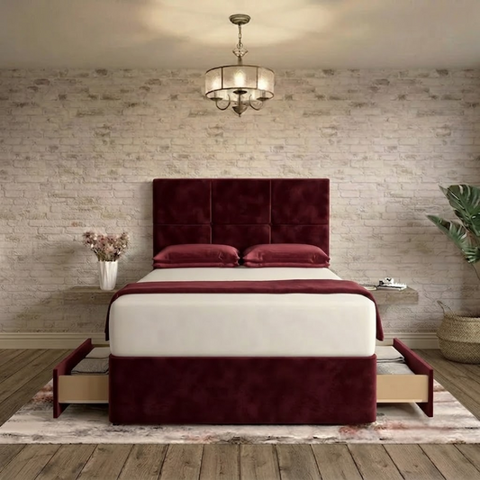 Delta Divan Bed - Burgundy Plush Velvet