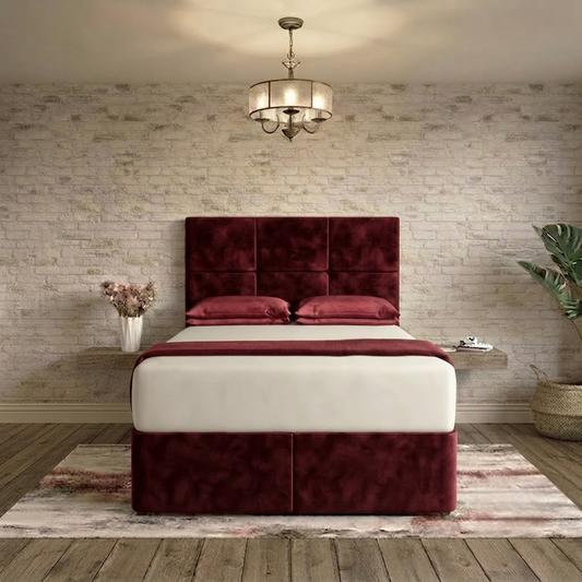 Delta Divan Bed - Burgundy Plush Velvet