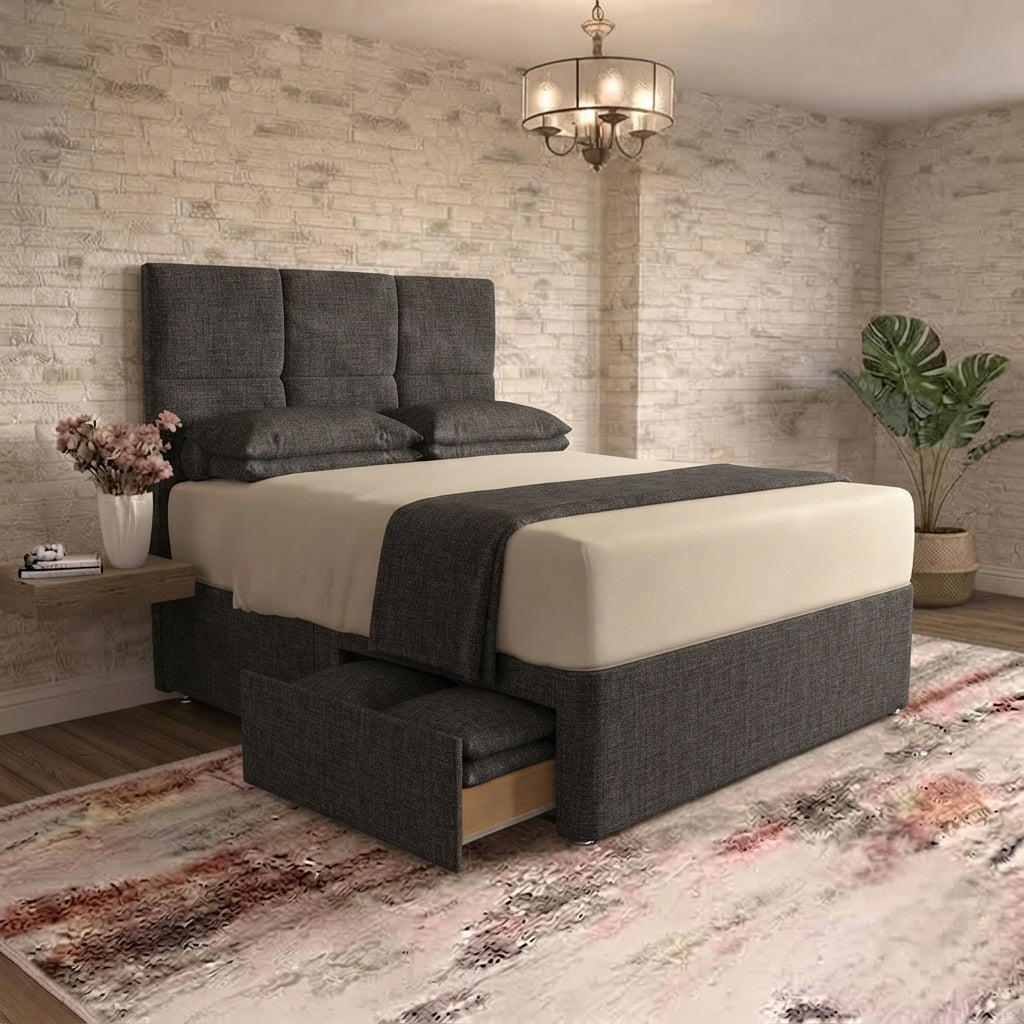 Delta Divan Bed - Charcoal Linen