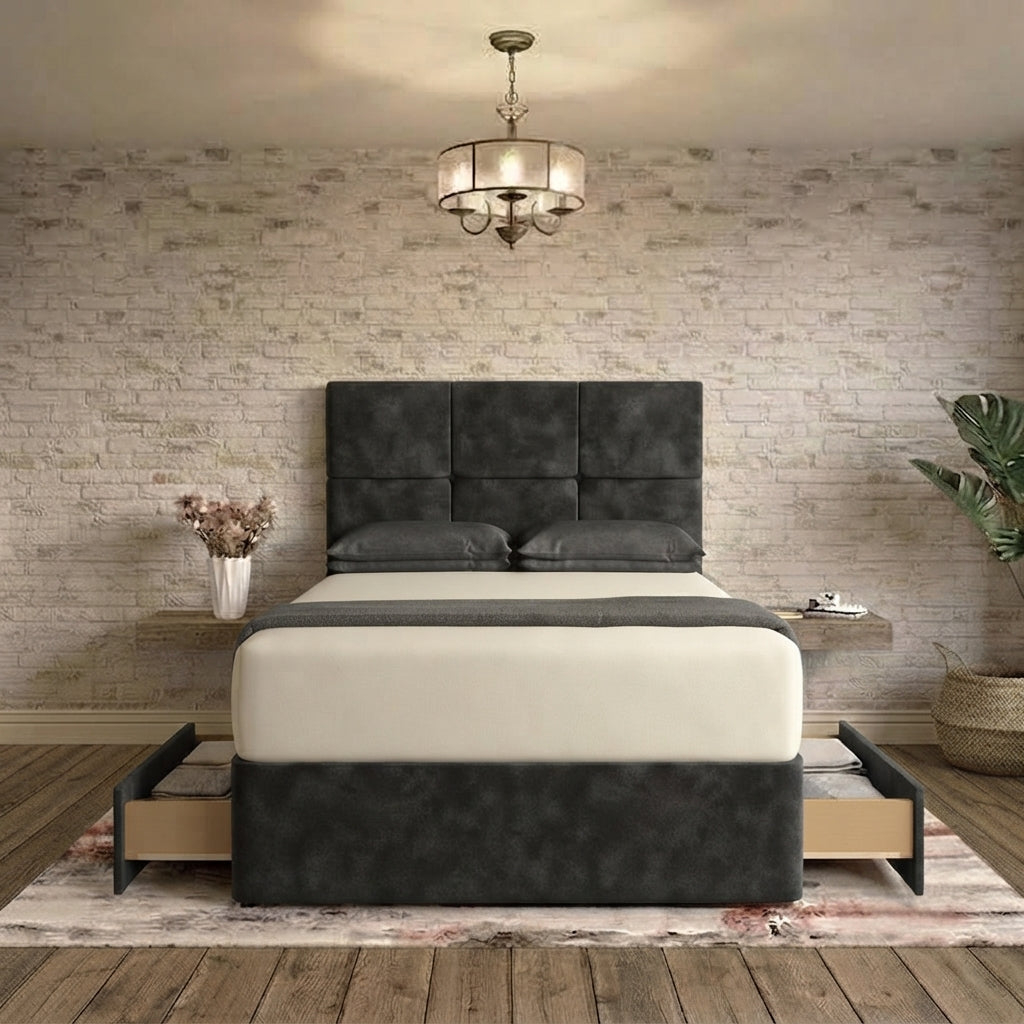 Delta Divan Bed - Charcoal Plush Velvet
