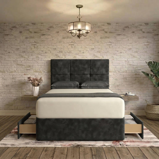 Delta Divan Bed - Charcoal Plush Velvet